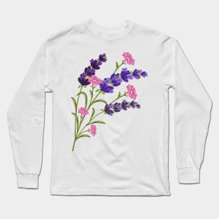 Lavender And Morning Glory Flowers Long Sleeve T-Shirt